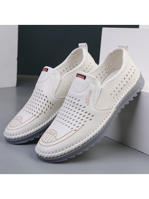 summer hollow casual leather shoes men's soft surface handmade driving shoes 2021 new dad shoes men's white shoes #8565023