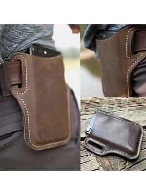 ekphero men vintage casual genuine leather 6.3/7.2 inch phone bag waist bag pouch leather belt bag purse #8481981