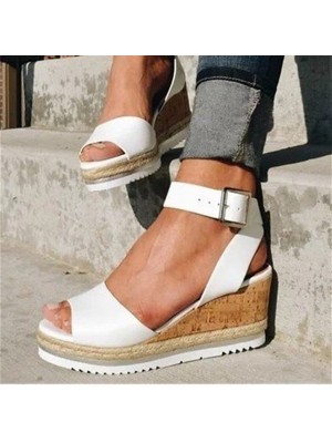 Women's Sandals Wedge Sandals Platform Sandals Wedge Heel Peep Toe PU Buckle Solid Colored Dark Brown White Black #8653448