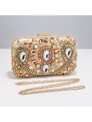 Women's Retro Evening Bag Chain Bag Evening Bag Polyester Crystals Chain Solid Color Rhinestone Party / Evening Daily Black Pink Gold #8870830