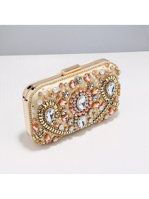 Women's Retro Evening Bag Chain Bag Evening Bag Polyester Crystals Chain Solid Color Rhinestone Party / Evening Daily Black Pink Gold #8870830