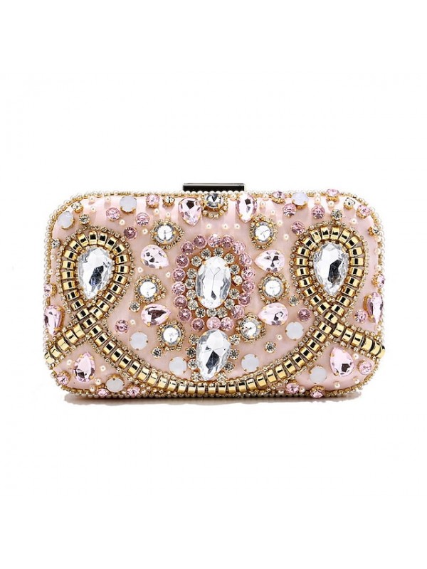 Women's Retro Evening Bag Chain Bag Evening Bag Polyester Crystals Chain Solid Color Rhinestone Party / Evening Daily Black Pink Gold #8870830