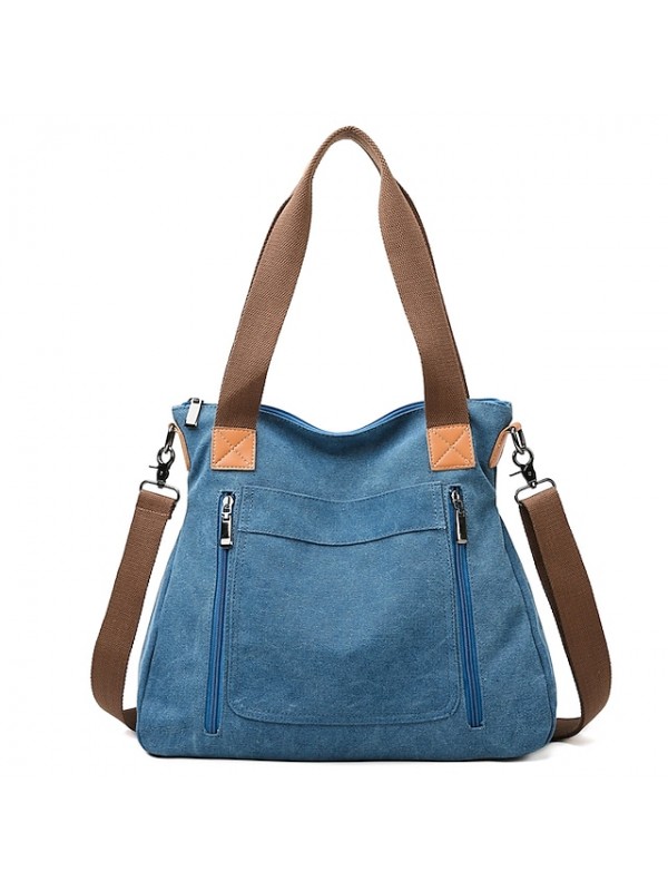 Women's Canvas Bag Handbags Tote Top Handle Bag Canvas Zipper Solid Color Daily Blue Black Gray Fuchsia #8836826