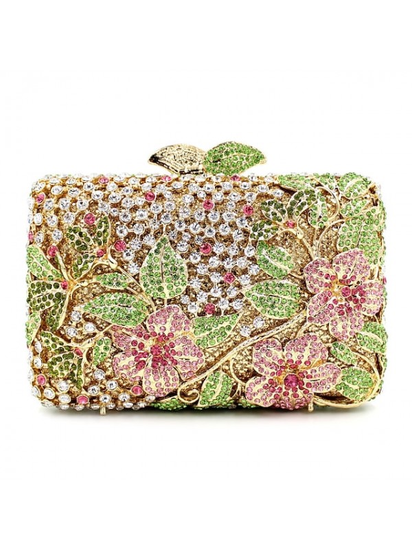 Women's Evening Bag Wedding Bags Handbags Evening Bag Metal Crystal / Rhinestone Floral Print Rhinestone Party Wedding Event / Party Golden #5397829