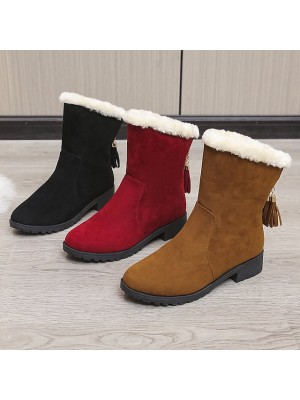 Women's Boots Snow Boots Mid Calf Boots Chunky Heel Round Toe Synthetics Zipper Winter Solid Colored Wine Dark Brown Black #8917251