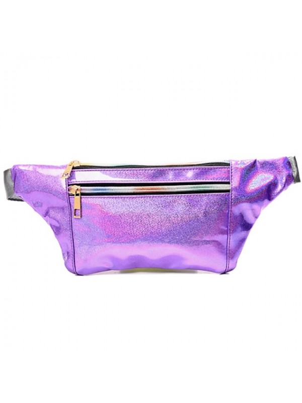 Unisex 2022 Laser Bag Fanny Pack Sling Shoulder Bag PU Leather Buttons Plain Daily Outdoor Black Purple Pink Silver #8406632