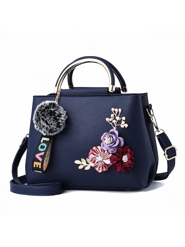 womens purses and handbag shoulder bags ladies designer top handle satchel tote bag with ribbons and flower decoration #8484988