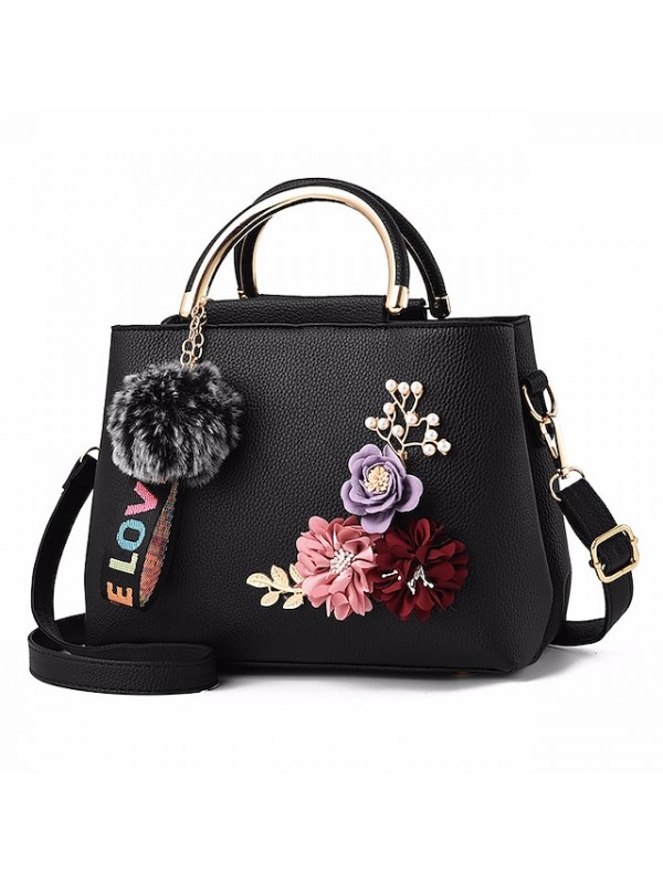 womens purses and handbag shoulder bags ladies designer top handle satchel tote bag with ribbons and flower decoration #8484988