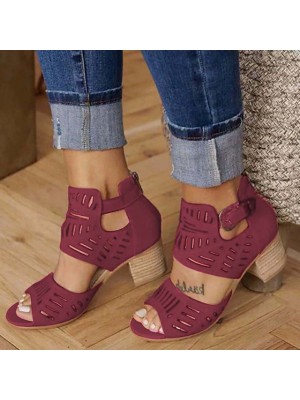 Women's Sandals Buckle Chunky Heel Peep Toe Casual Vintage Daily Faux Leather Zipper Summer Solid Colored Black Khaki Red #7961495