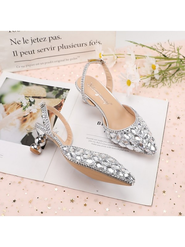 Women's Wedding Shoes Wedding Sandals Bridesmaid Shoes Crystal Buckle Stiletto Heel Pointed Toe Luxurious Party Wedding PU Ankle Strap Solid Colored Color Block Light Purple Green Purple #8858041