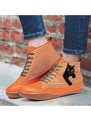 Women's Boots Booties Ankle Boots Flat Heel Round Toe PU Lace-up Animal Patterned Gray Orange Red #8803635