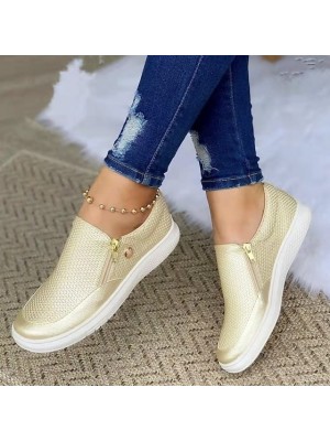 Women's Sneakers Wedge Heel Round Toe Daily PU Zipper Solid Colored White Black Gold #8900608