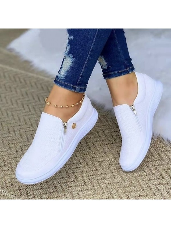 Women's Sneakers Wedge Heel Round Toe Daily PU Zipper Solid Colored White Black Gold #8900608