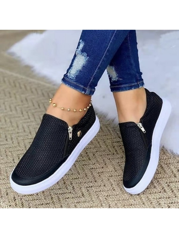 Women's Sneakers Wedge Heel Round Toe Daily PU Zipper Solid Colored White Black Gold #8900608