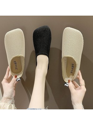 Women's Sandals Comfort Shoes Flat Heel Round Toe Mesh Loafer Solid Colored Black Beige #8557798