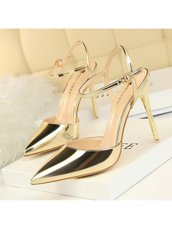 Women's Sandals High Heel Sandals Stiletto Heel Pointed Toe Daily PU Buckle Summer White Black Gold #8081717