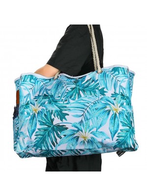 Women's Girls' Beach Bag Tote Polyester Holiday Outdoor Black and white stripes Green leaves blue stripes Colorful leaves #8995996