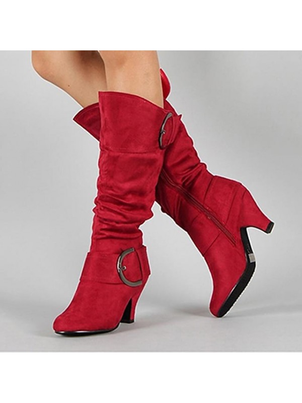 Women's Boots Suede Shoes Knee High Boots Mid Calf Boots Buckle Kitten Heel Round Toe Vintage British Daily Suede Zipper Fall Winter Solid Colored Black Gray Purple / Mid-Calf Boots #7753944