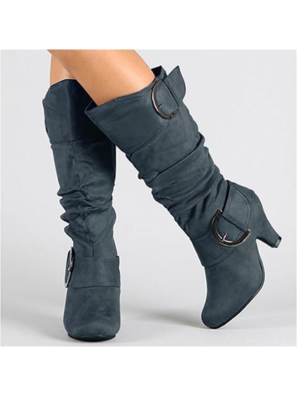 Women's Boots Suede Shoes Knee High Boots Mid Calf Boots Buckle Kitten Heel Round Toe Vintage British Daily Suede Zipper Fall Winter Solid Colored Black Gray Purple / Mid-Calf Boots #7753944