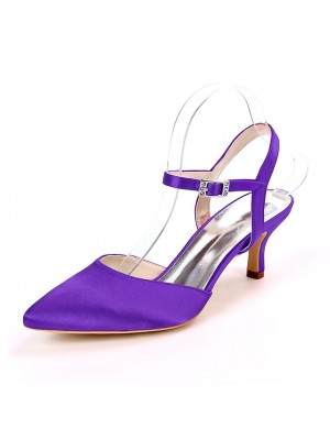 Women's Wedding Shoes Wedding Sandals Bridesmaid Shoes Stiletto Heel Pointed Toe Minimalism Wedding Party & Evening Satin Ankle Strap Fall Spring & Summer Solid Colored White Black Purple #7736198