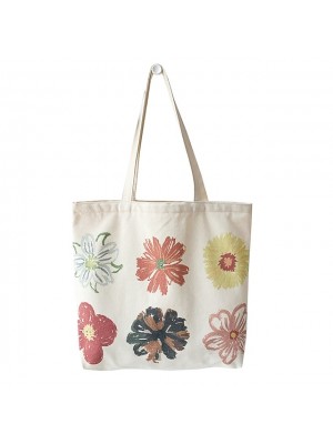 Canvas Bag Tote Canvas Floral Print Shopping Daily Black Beige #8754811