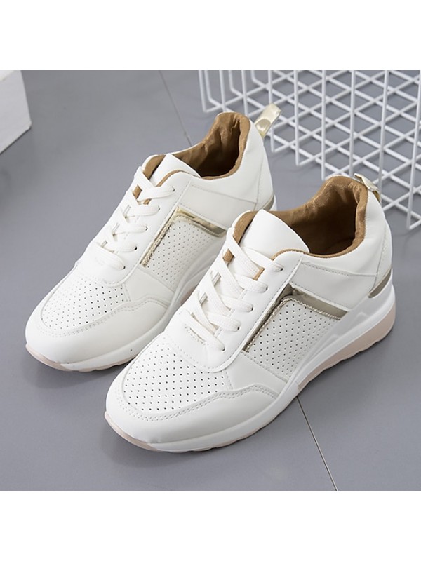 Women's Sneakers Plus Size Wedge Heel Round Toe Sporty Daily Outdoor Walking Shoes Lace-up Fall Spring Color Block White Pink Light Grey #8671702