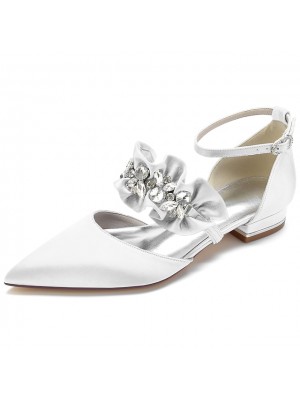 Women's Wedding Shoes Dress Shoes Wedding Flats Rhinestone Sparkling Glitter Flat Heel Pointed Toe Elegant Sweet Wedding Satin Ankle Strap Spring Summer Solid Colored Wine White Black #8978872