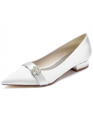 Women's Wedding Shoes Dress Shoes Wedding Flats Rhinestone Flat Heel Pointed Toe Elegant Sweet Wedding Satin Loafer Spring Summer Solid Colored Wine White Black #8978862