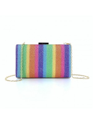 Women's Evening Bag Chain Bag Evening Bag Polyester Sequin Chain Color Block Party Wedding Blue Rainbow #8786910