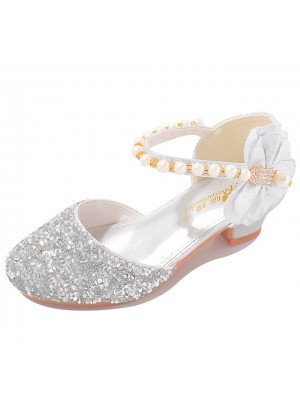 Girls' Heels Glitters Princess Shoes Rubber PU Glitter Crystal Sequined Jeweled Little Kids(4-7ys) Big Kids(7years +) Daily Party & Evening Walking Shoes Rhinestone Buckle Sequin Pink Gold Silver #8296974