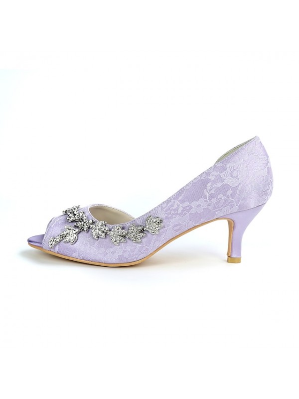 Women's Wedding Shoes Wedding Heels Bridal Shoes Rhinestone Kitten Heel Peep Toe Classic Wedding Party & Evening Lace Loafer Floral Light Purple Green White #8158432