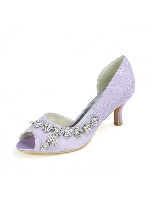 Women's Wedding Shoes Wedding Heels Bridal Shoes Rhinestone Kitten Heel Peep Toe Classic Wedding Party & Evening Lace Loafer Floral Light Purple Green White #8158432