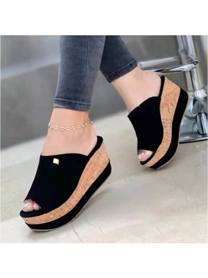 Women's Loafers & Slip-Ons Platform Sandals Platform Wedge Heel Open Toe PU Loafer Solid Colored White Black Pink #8610409