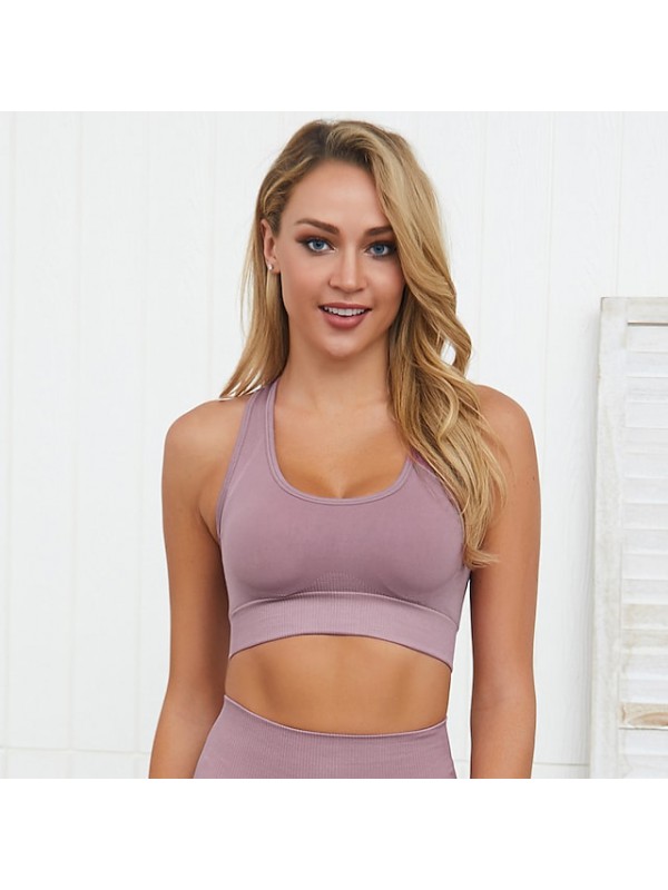 Women's Sports Bra High Support Summer Seamless Racerback Solid Color Light Purple Dark Grey Nylon Fitness Gym Workout Running Bra Top Sport Activewear High Impact Breathable Quick Dry Stretchy #7913016