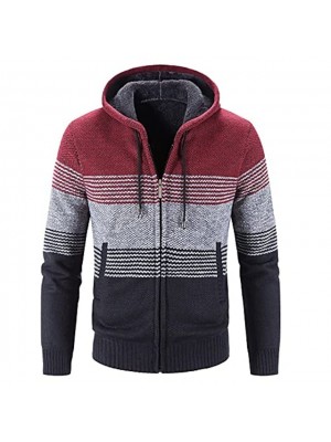 men's full zip hooded cardigan stripes sweatshirt casual thick knitted sweater jacket with pockets heavy warm fleece lined hoodie jackets winter cashmere wool cardigan sweaters knitwear sweatercoat #8841404