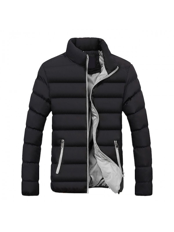 Men's Sports Puffer Jacket Hiking Windbreaker Winter Outdoor Thermal Warm Windproof Fleece Lining Quick Dry Outerwear Winter Jacket Trench Coat Skiing Ski / Snowboard Fishing Black gray Black orchid #8766923