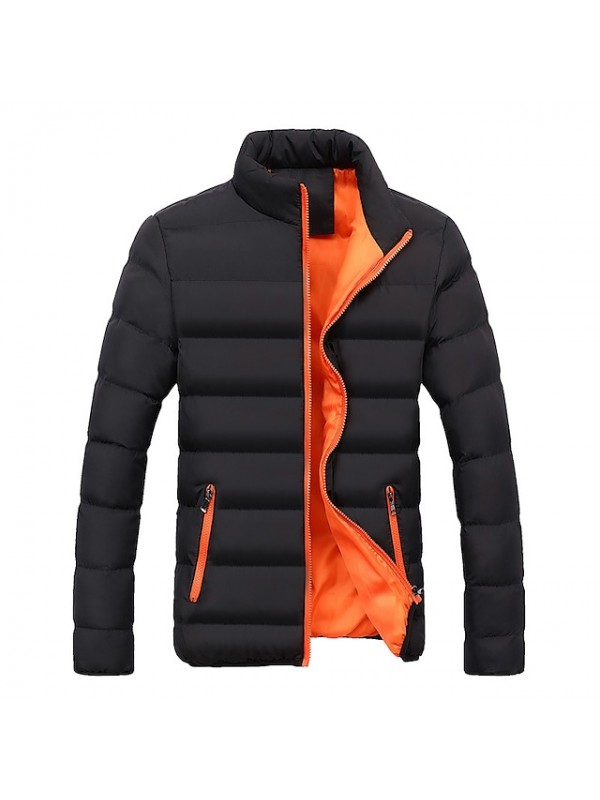 Men's Sports Puffer Jacket Hiking Windbreaker Winter Outdoor Thermal Warm Windproof Fleece Lining Quick Dry Outerwear Winter Jacket Trench Coat Skiing Ski / Snowboard Fishing Black gray Black orchid #8766923