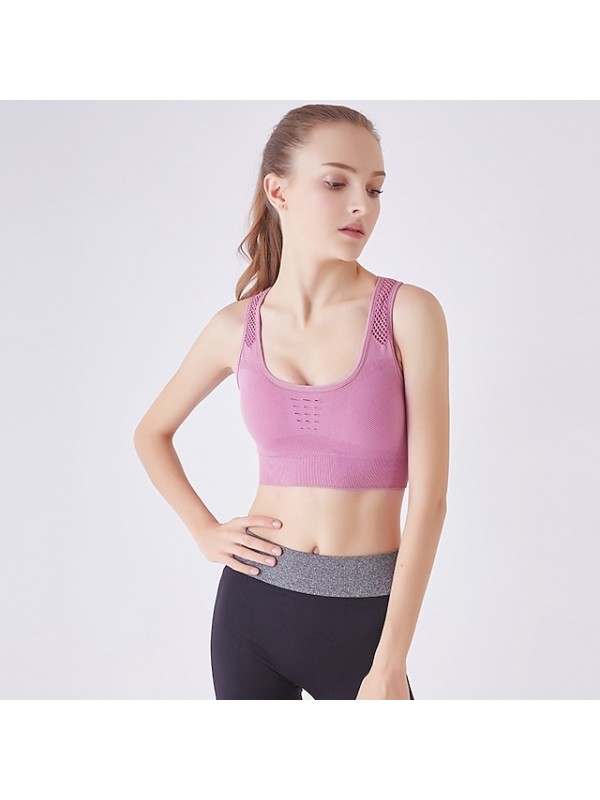 Women's Sports Bra Bralette Removable Pad Nylon Spandex Yoga Fitness Gym Workout Breathable Lightweight Soft Padded Light Support White Black Gray Pink Dark Navy Solid Colored / Summer / Athletic #9030512