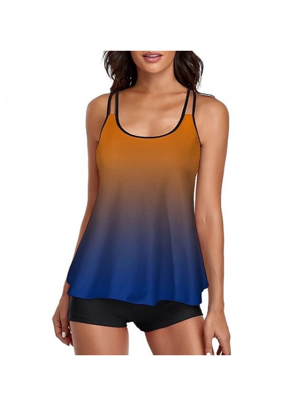 Women's Tankini Two Piece Swimsuit with Boy Shorts Bathing Suit Solid Color Swimwear Safflower Orange gradient Breathable Quick Dry Sleeveless - Swimming Surfing Beach Summer #9029909