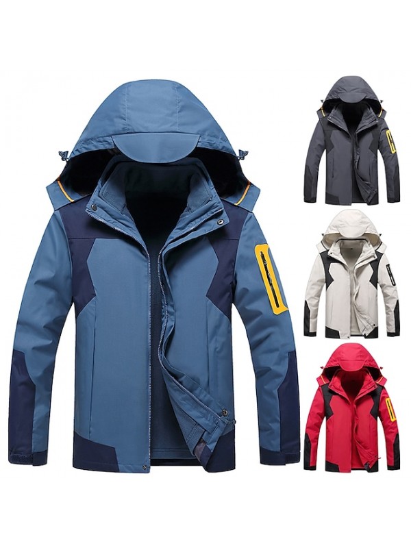 Men's Hiking 3-in-1 Jackets Ski Jacket Hiking Fleece Jacket Polar Fleece Winter Outdoor Patchwork Thermal Warm Waterproof Windproof Fleece Lining Hoodie Windbreaker Trench Coat Full Length Hidden #8792677