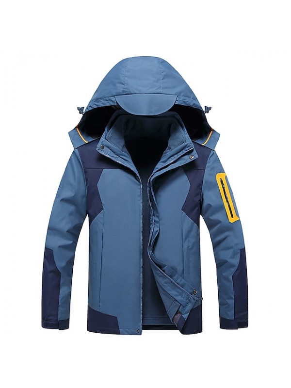 Men's Hiking 3-in-1 Jackets Ski Jacket Hiking Fleece Jacket Polar Fleece Winter Outdoor Patchwork Thermal Warm Waterproof Windproof Fleece Lining Hoodie Windbreaker Trench Coat Full Length Hidden #8792677