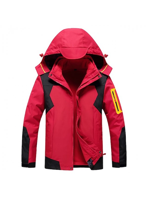 Men's Hiking 3-in-1 Jackets Ski Jacket Hiking Fleece Jacket Polar Fleece Winter Outdoor Patchwork Thermal Warm Waterproof Windproof Fleece Lining Hoodie Windbreaker Trench Coat Full Length Hidden #8792677