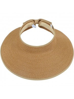 Women's UPF 50+ Wide Brim Roll-up Straw Sun Hat Sun Visor #8746186