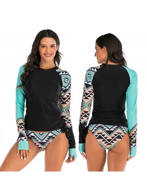 Women's Rashguard Swimsuit Swimwear Bathing Suit UV Sun Protection Breathable Quick Dry Stretchy Long Sleeve 2 Piece - Swimming Surfing Water Sports Floral / Botanical Autumn / Fall Spring Summer #8959417