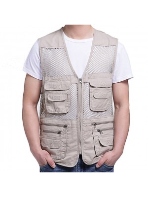 Men's Fishing Vest Military Tactical Vest Hiking Vest Sleeveless Vest / Gilet Jacket Top Outdoor Quick Dry Lightweight Breathable Multi Pockets Autumn / Fall Spring Summer Cotton Solid Color Khaki #8534127