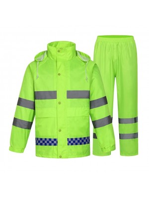 Soft Breathable Reflective Raincoat- Raincoat Reflective Waterproof Rainproof Jacket Outdoor Riding Rainproof Set with Hat (Color : Green, Size : XXL (175)) #8487758