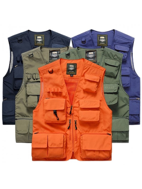 Men's Fishing Vest Cycling Vest Hiking Vest Jacket Coat Top Outdoor UV Resistant Ultra Light (UL) Quick Dry Lightweight Autumn / Fall Spring POLY Mesh Solid Color Army Green Blue Khaki Hunting #7121415