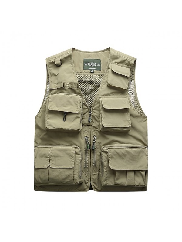 Men's Fishing Vest Cycling Vest Hiking Vest Jacket Coat Top Outdoor UV Resistant Ultra Light (UL) Quick Dry Lightweight Autumn / Fall Spring POLY Mesh Solid Color Army Green Blue Khaki Hunting #7121415