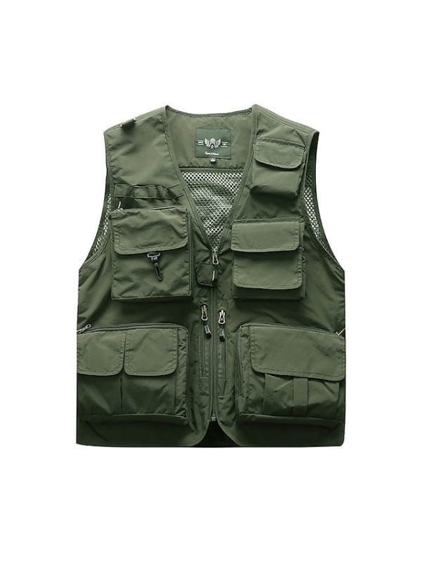 Men's Fishing Vest Cycling Vest Hiking Vest Jacket Coat Top Outdoor UV Resistant Ultra Light (UL) Quick Dry Lightweight Autumn / Fall Spring POLY Mesh Solid Color Army Green Blue Khaki Hunting #7121415