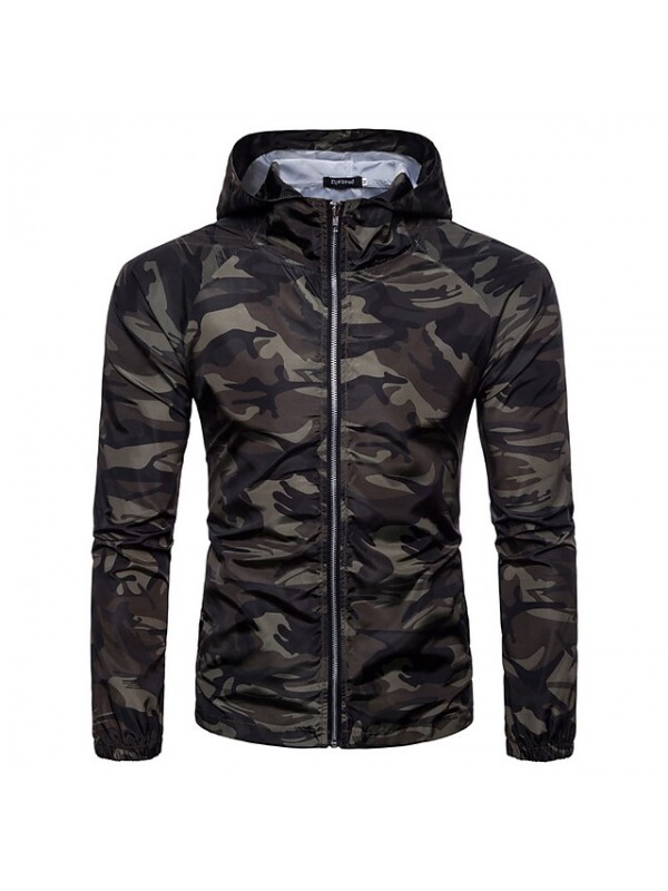 Men's Hoodie Jacket Hiking Jacket Hiking Windbreaker Winter Outdoor Camo / Camouflage Quick Dry Lightweight Breathable Sweat wicking Jacket Top Hunting Fishing Climbing Army green camouflage Grey #8579700